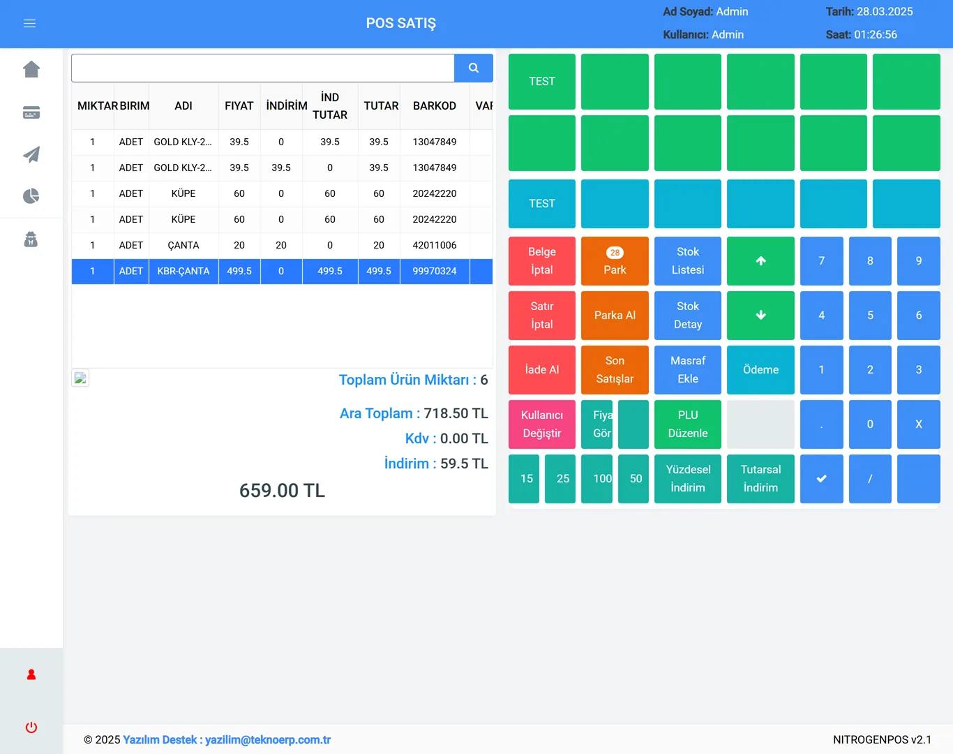 Nitrogen POS · Satış ekranı