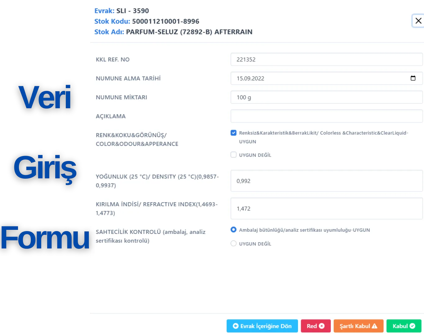 Nitrogen QMS · Veri girişi